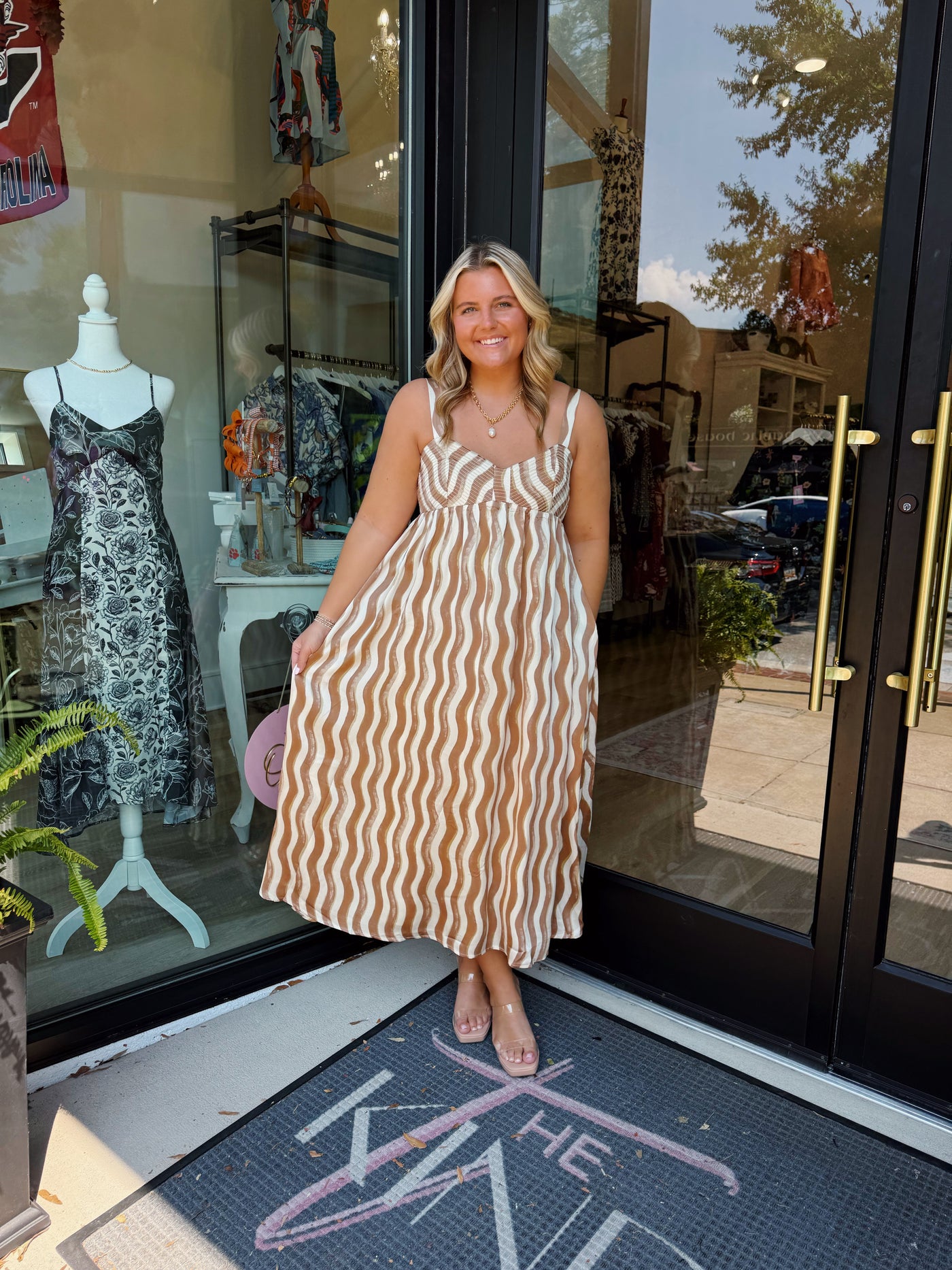 Wavy Striped Satin Midi Dress