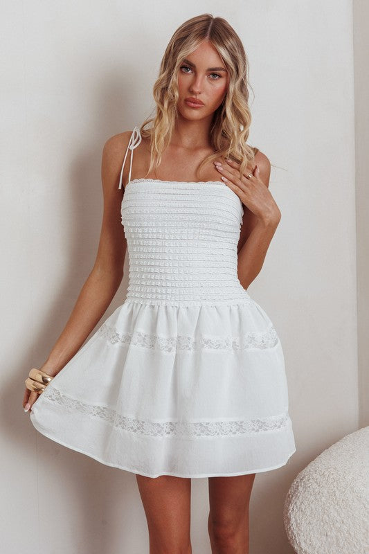 White Lace Detail Mini Dress