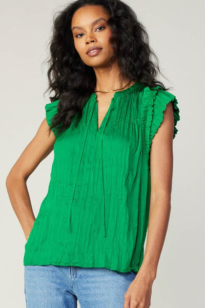 Spring Green Double Layer Ruffle Sleeve Top