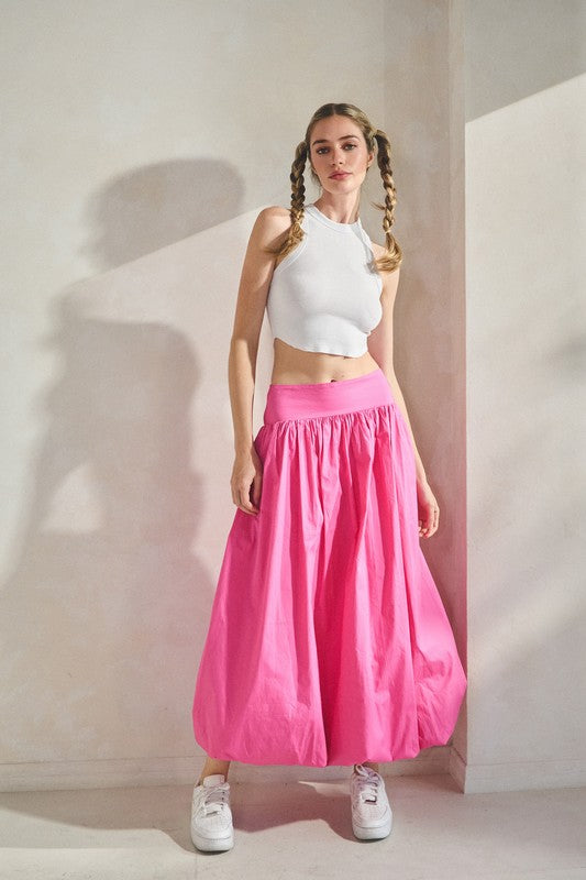 Balloon Hem Maxi Skirt- Pink