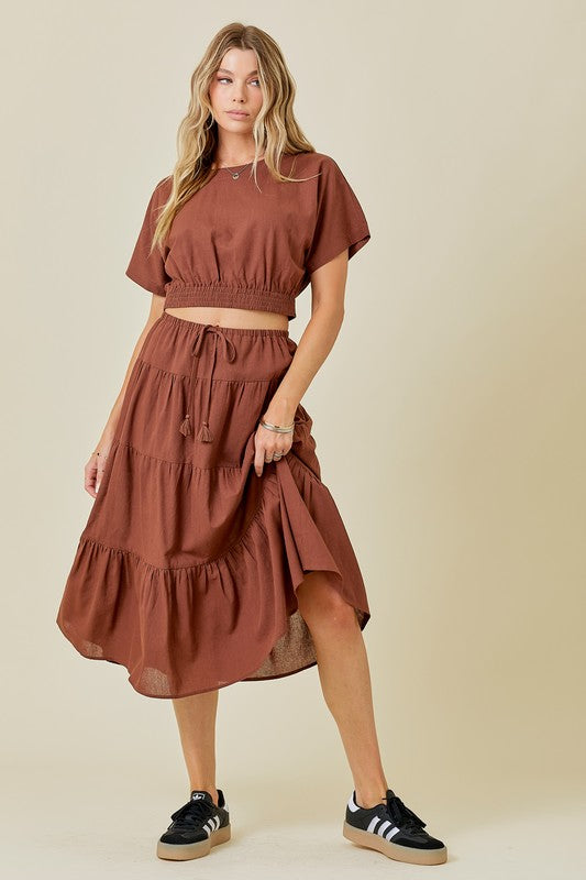 Tiered Maxi Skirt Set- Chocolate