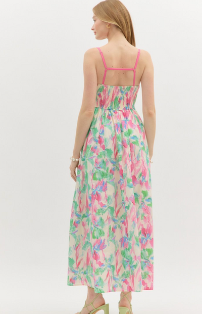 Pink Abstract Floral Maxi Dress