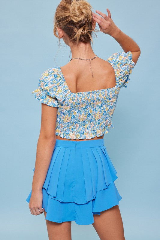 Floral Front Twist Crop Top