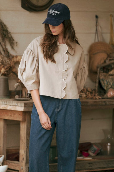 Puff Sleeve Scallop Trim Jacket