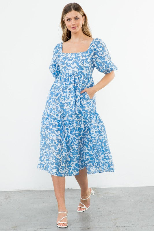 Citadel Blue Floral Midi Dress