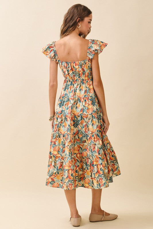 Floral Print Scoop Back Midi Dress