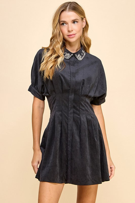 Black Rhinestone Collar Dress