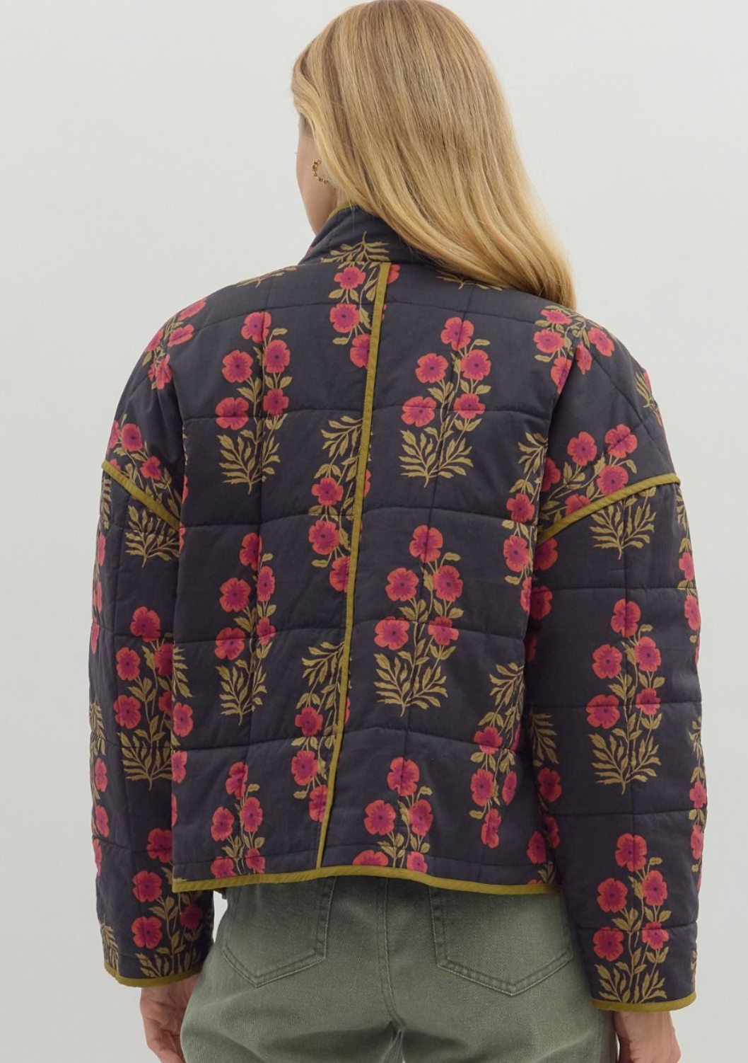 Botanical Floral Print Quilted Jacket