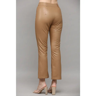 Camel Front Seam Faux Leather Pants