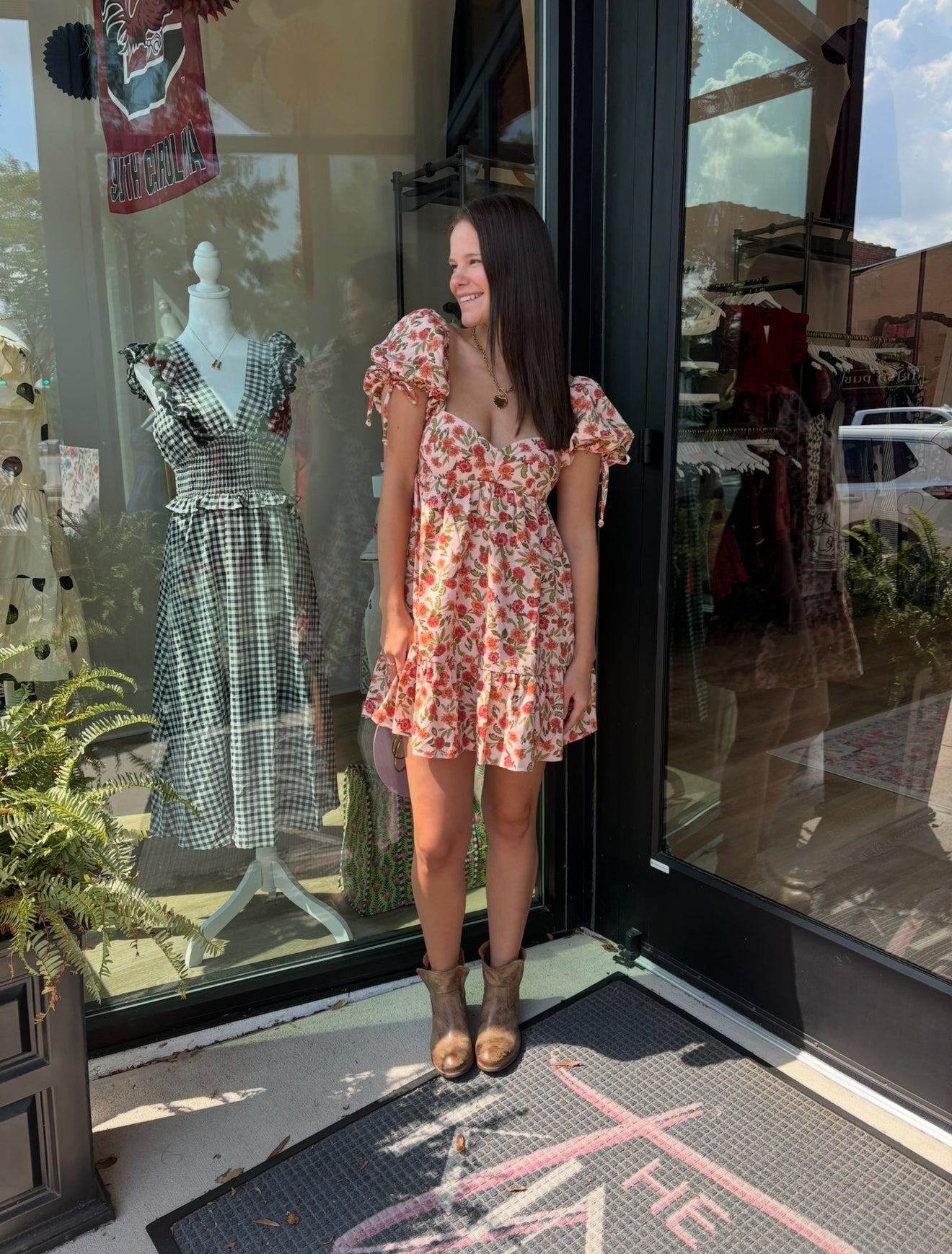 Fall Floral Denim Baby Doll Dress