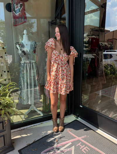 Fall Floral Denim Baby Doll Dress