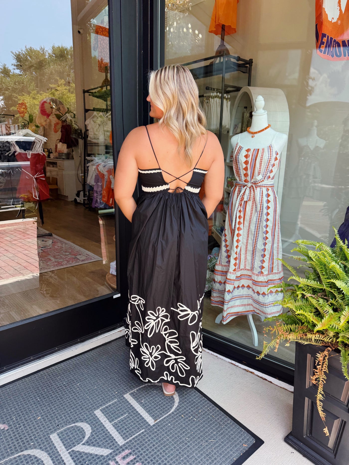 Black Patch Detailed Maxi Dress
