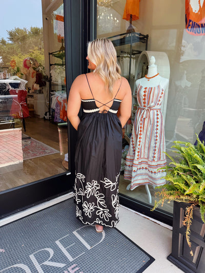 Black Patch Detailed Maxi Dress