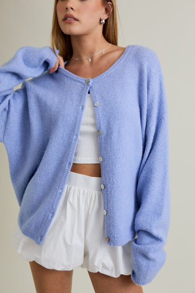 Light Blue Crew Neck Sweater Cardigan
