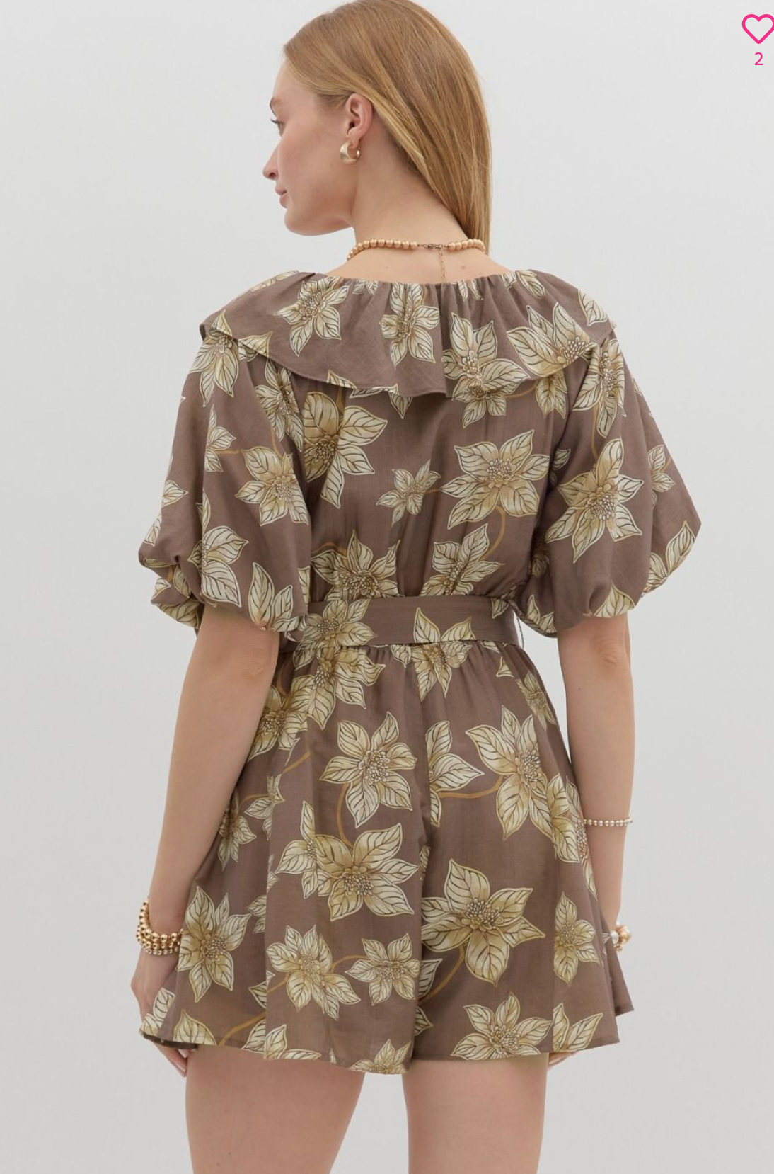 Mocha Botanical Print Romper