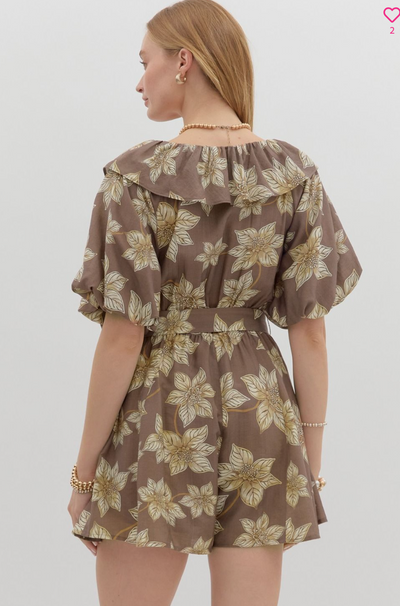 Mocha Botanical Print Romper