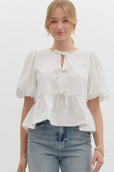 White Bow Party Top