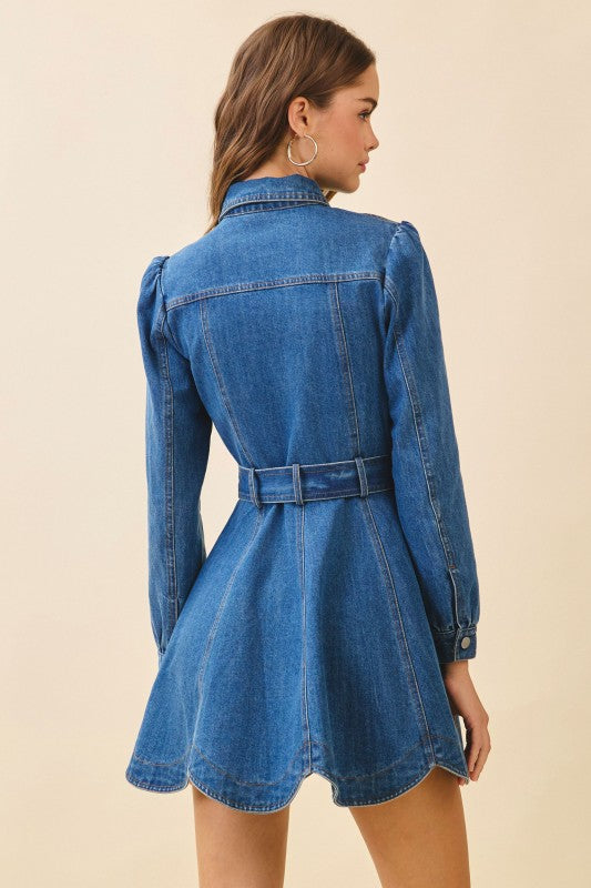 Scallop Hem Denim Dress
