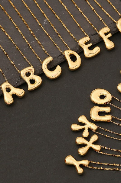 Gold Puffed Balloon Initial Necklace