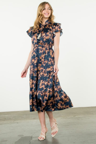 Flutter Sleeve Fall Print Dress