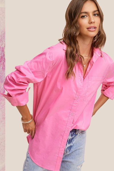 Classic Collar Button Down Shirt- Carnation Pink