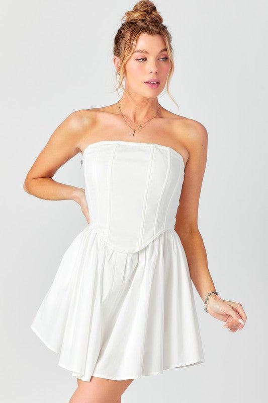 Strapless Corset Mini Dress- White