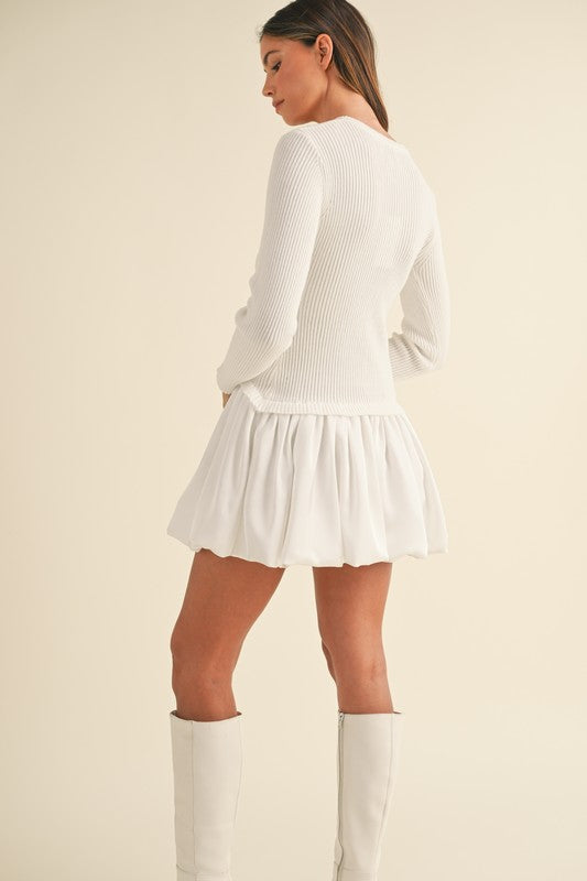 Ribbed Sweater Bubble Skirt Mini Dress