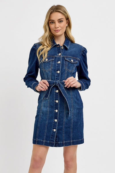 Puffed Sleeve Denim Dress