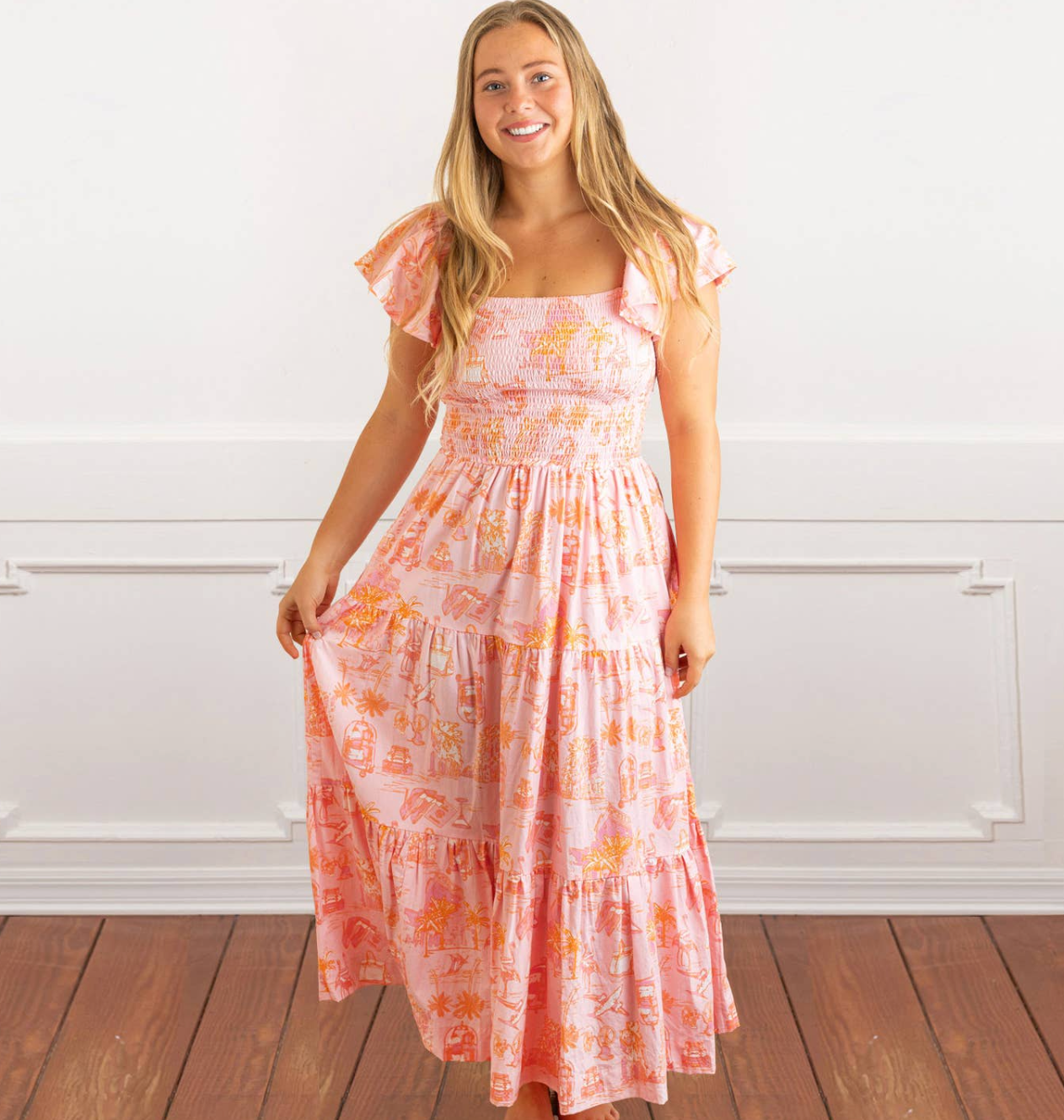 Sunset Toile Smocked Maxi Dress