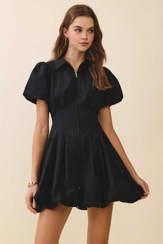 Black Bubble Hem Mini Dress