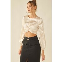 Front Knot Satin Top-Cream