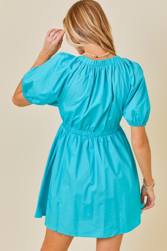 Braxton Puff Sleeve Mini Dress- Aqua Blue