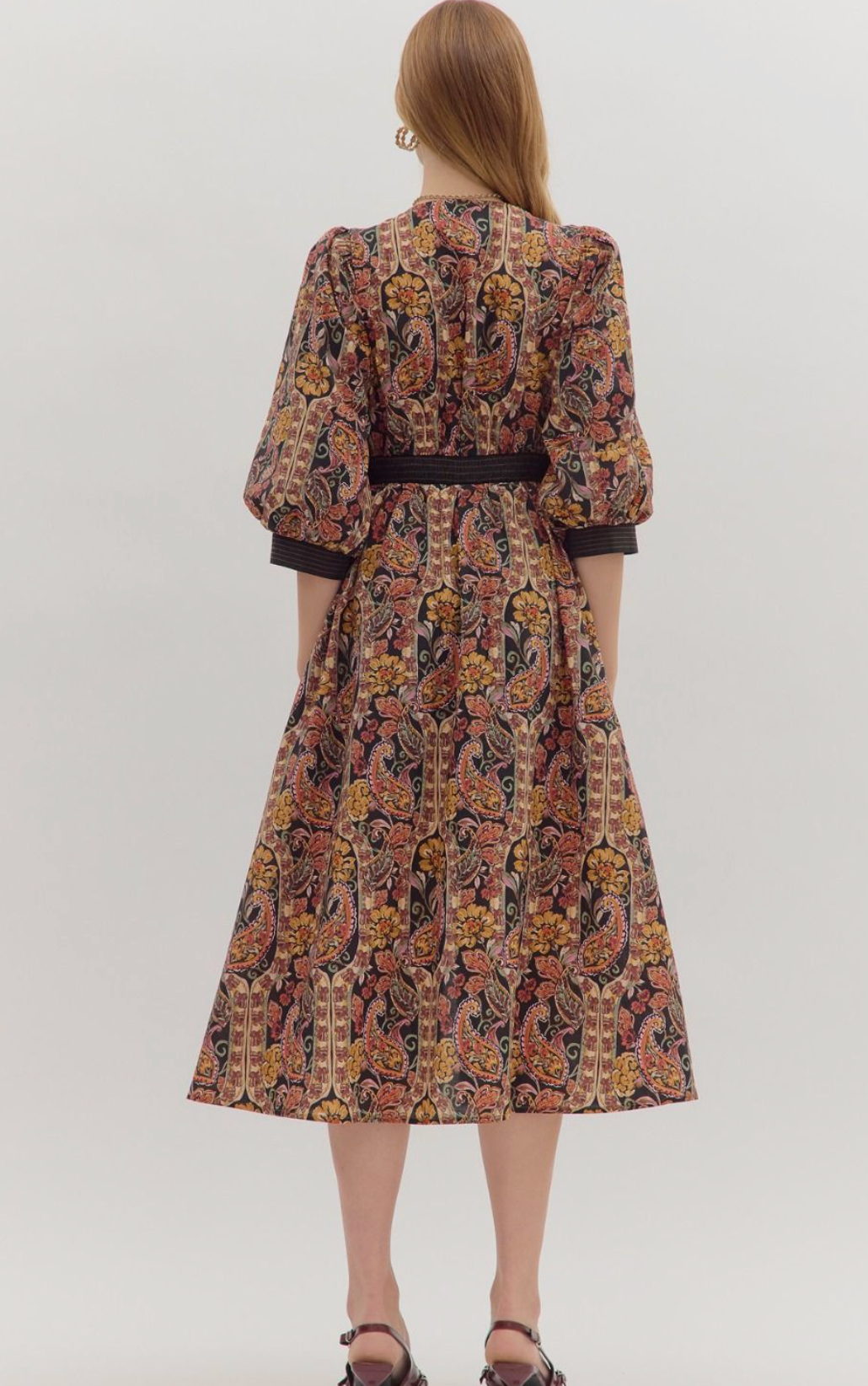 Paisley Printed Zip Up Midi Dress