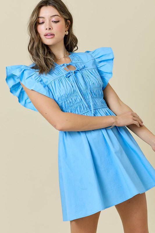 Double Tie Smocked Dress- Powder Blue