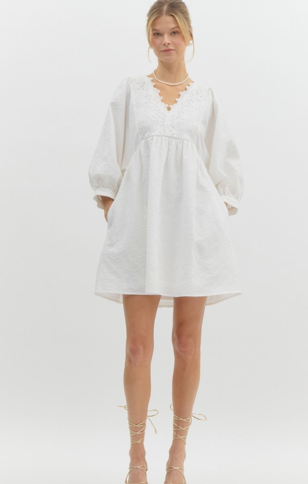 White Floral Embossed Mini Dress