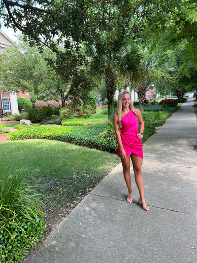Hot Pink Satin One Shoulder Dress