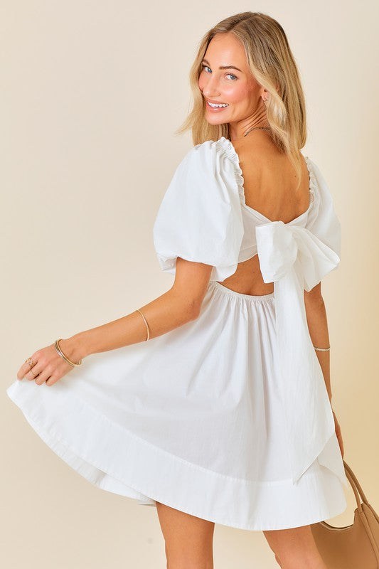 Pleated Bodice Detail Dress- White