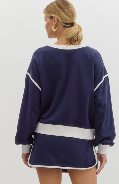 Contrasting Trim Sweatshirt and Skirt Set