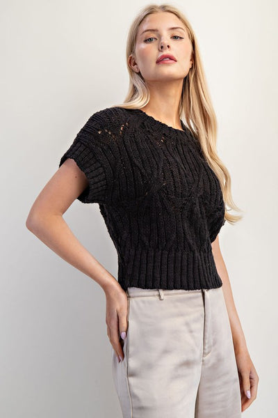 Cable Knit Ribbed Hem Sweater Top