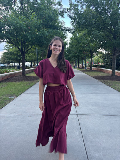 End Zone Midi Skirt Set- Garnet