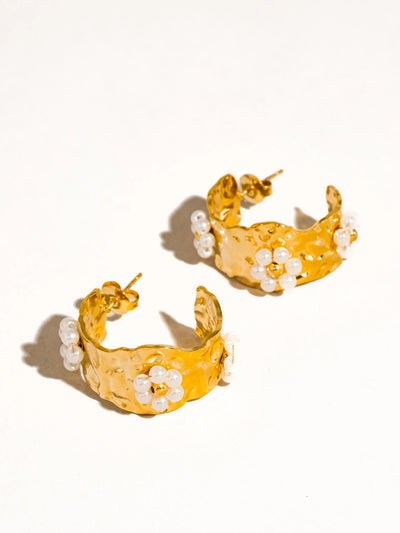 Charme 18K Gold Non-Tarnish Floral Hoop Earring