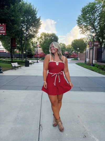 Drop Waist Braided Detail Mini Dress- Garnet