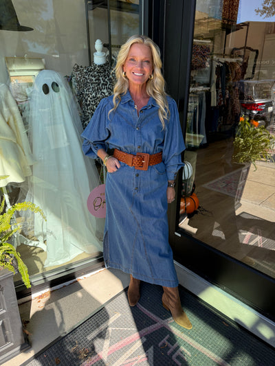 Denim Long Sleeve Midi Dress