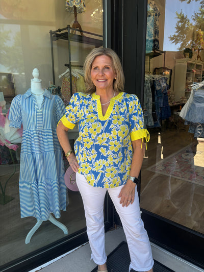 Blue and Yellow Floral Top