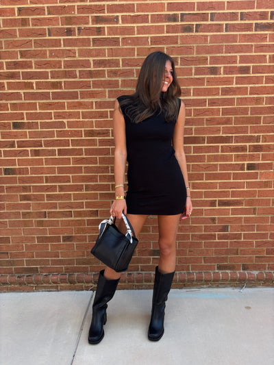 Riley Cap Sleeve Mini Dress- Black