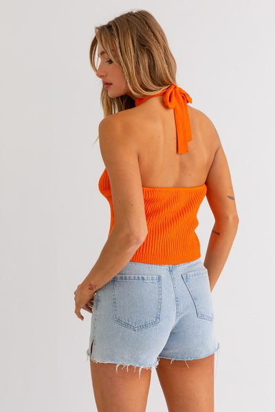 Orange Ribbed Halter Sweater