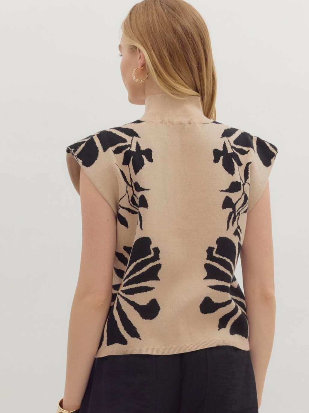 Ecru and Black High Neck Sweater