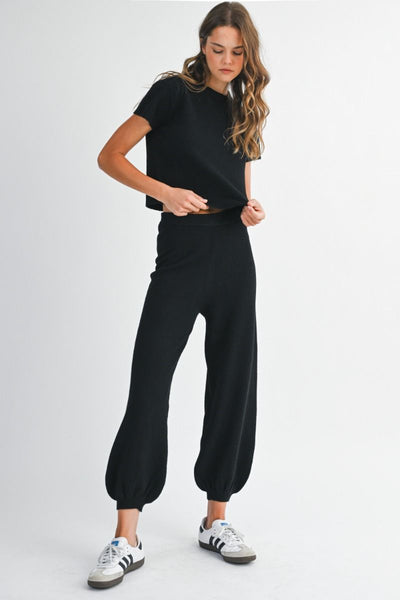 Sweater Knit Jogger Set- Black
