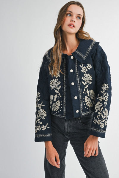 Navy Contrast Stitched Quilted Jacket