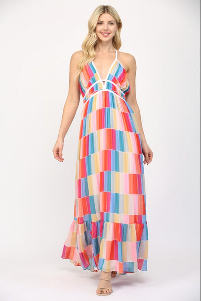 Colorful Block Print Maxi Dress